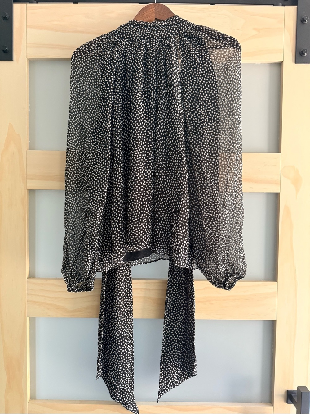 Ramy Brook 100% Silk Polka Dot Tie Neck Blouse Black White S - Picture 5 of 9